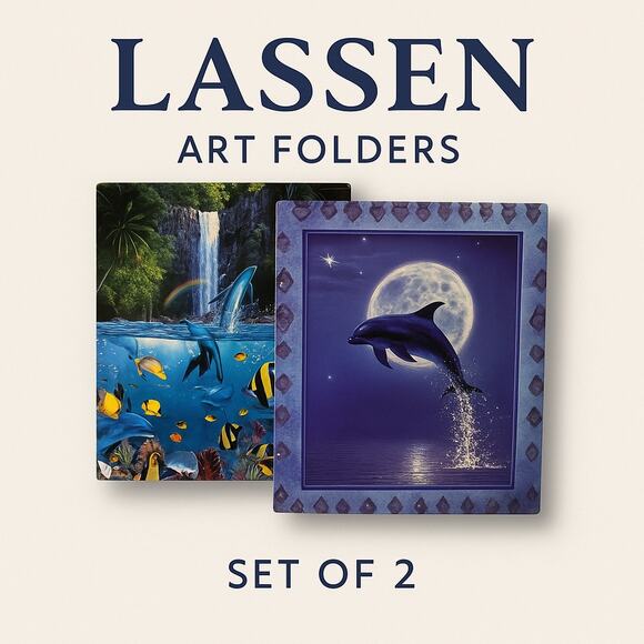 Christian Riese Lassen Dolphin Art Folder Lot – Set (2) – Vintage 90s Stationery - Picture 1 of 7